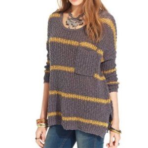Grey and Yellow Striped Free People Sweater